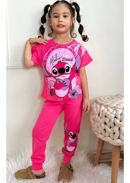 Kız Çocuk Desenli Kısa Kollu Pijama Takımı