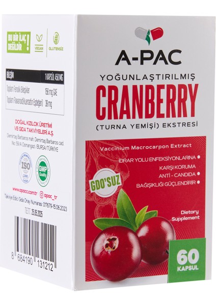 Kızılcık Sepeti Cranberry Turna Yemişi Kızılcık Ekstresi Vitamin C 450 ml 180 Kapsül