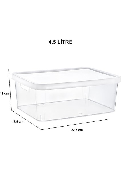 4'lü Set Stafi Çok Amaçlı Kapaklı Kutu Şeffaf 4,5 Lt