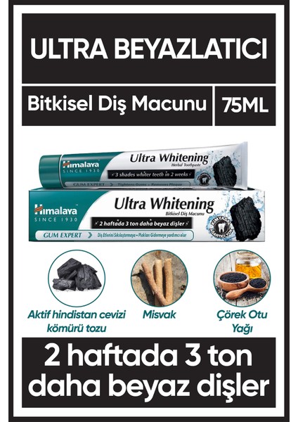 Ultra Whitening Bitkisel Diş Macunu 75 Ml, Kimyasal Içermez, Aktif Kömür