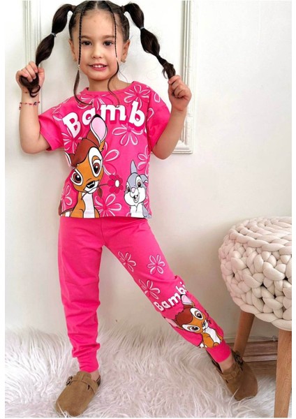 Kız Çocuk Desenli Kısa Kollu Pijama Takımı