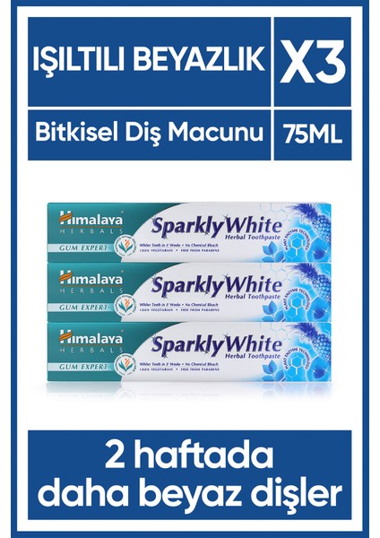 Sparkly White Diş Macunu, Bitkisel, Vejetaryen, Florürsüz, Parabensiz, 75 ml 3 Adet