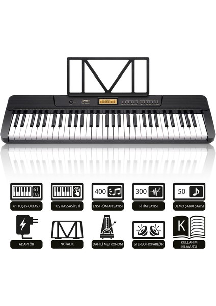 JTK-3600 61 Tuş Hassasiyetli 5 Oktav Org - Siyah