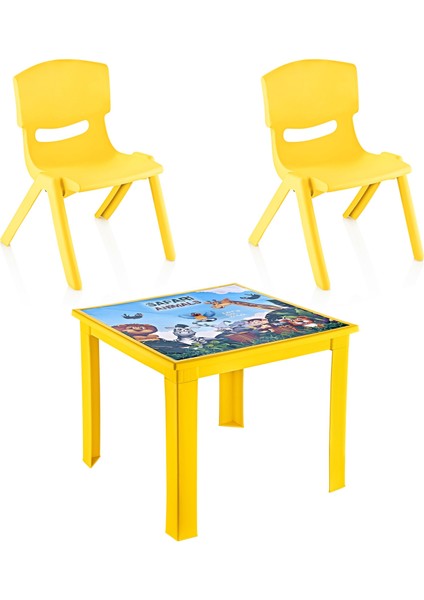 Fiore 3'lü Set Çocuk Masa Sandalye Takımı Sarı Safari 1-3 Yaş