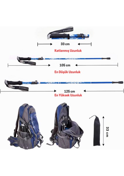 Doğa Yürüyüşü Çelik Tungsten Uç Alüminyum Alaşımlı Dağa Tırmanma Batonu 105CM-125CM