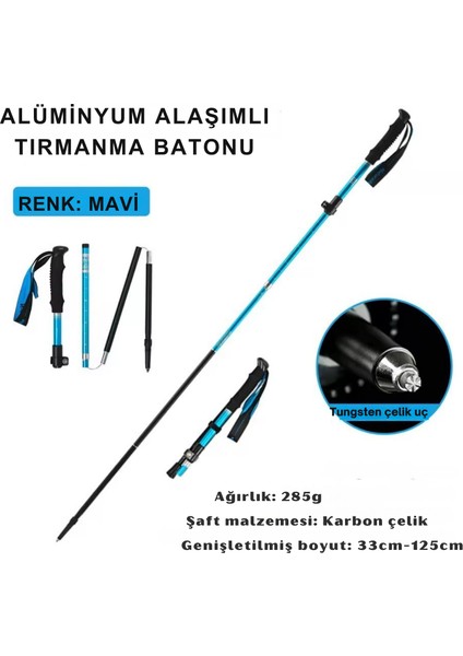 Doğa Yürüyüşü Çelik Tungsten Uç Alüminyum Alaşımlı Dağa Tırmanma Batonu 105CM-125CM