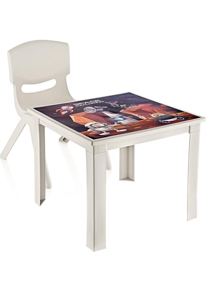 Fiore 2'li Set Çocuk Masa Sandalye Takımı Latte Space 1-3 Yaş