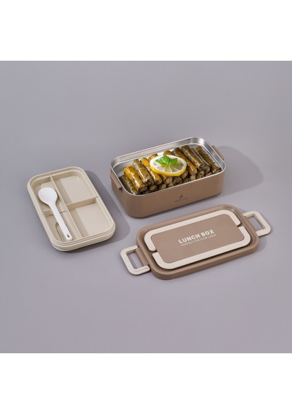 Bento Dikdörtgen Lunch Box Yemek Termosu Kahverengi 1000 ml