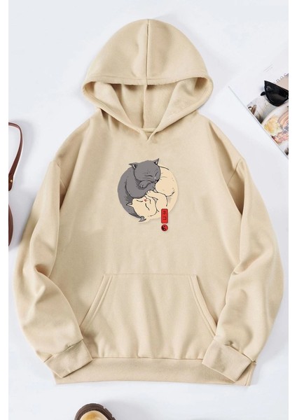 Only Trendwear Unisex Yin Yang Cats Baskılı Sweatshirt