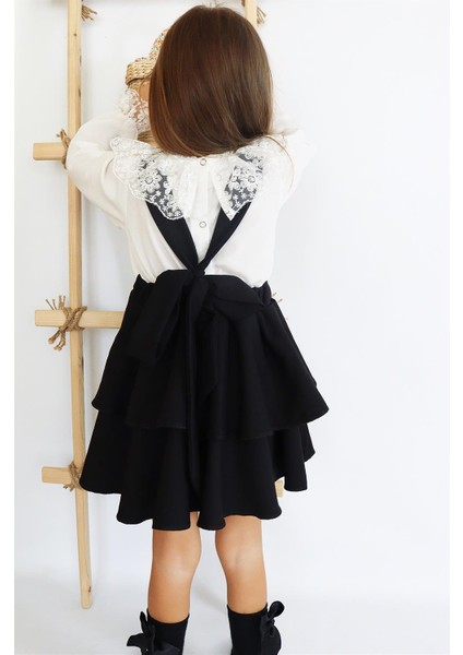 Kız Çocuk Helen Siyah Askılı Kat Kat Bağlama Jile Elbise Dantel Detay Ekru Uzun Kollu Bluz Takım TKM-0181.2 indirimleri