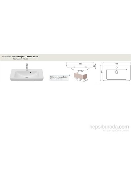 Cerastyle Porto 35 * 65 Etajerli Lavabo modelleri