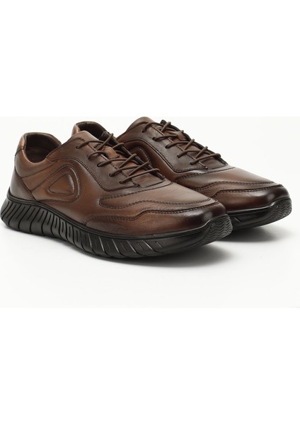 Erkek Taba Bağcıklı Hakiki Deri Comfort Sneaker