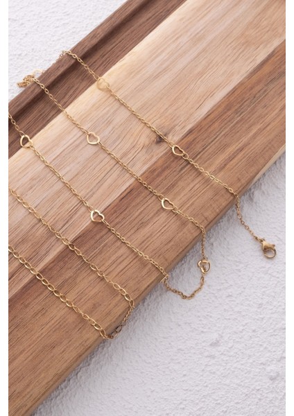 Çelik Kalpli Ince Klasik Bel Zinciri Ince Forse Kalp Zincir 60-75CM 1mm Zarif Minimal