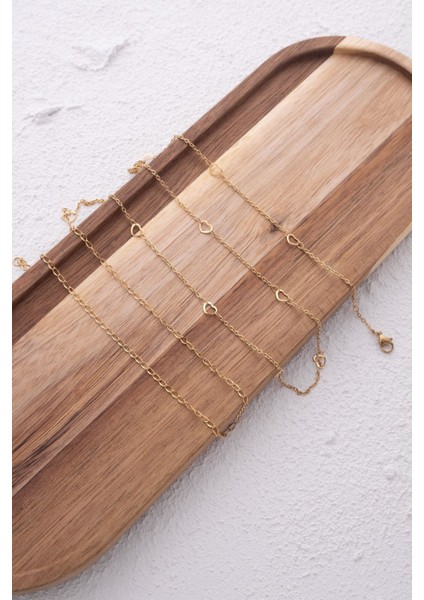 Çelik Kalpli Ince Klasik Bel Zinciri Ince Forse Kalp Zincir 60-75CM 1mm Zarif Minimal