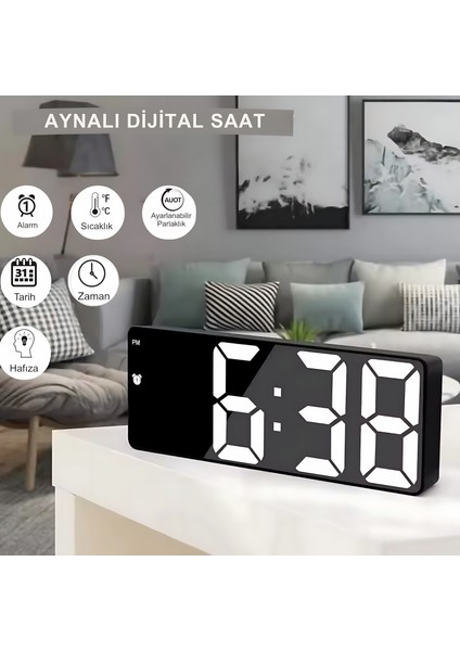 LED Ekran USB Güç Dijital Aynalı Masa Saati