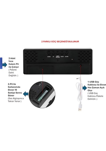 LED Ekran USB Güç Dijital Aynalı Masa Saati