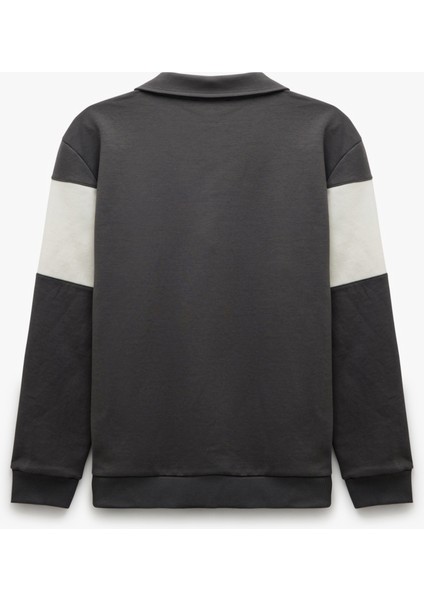 Pamuklu Renk Bloklu Uzun Kollu Yarım Fermuarlı Sweatshirt fiyatları