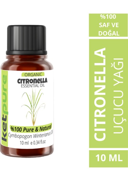 Organik Içerikli Citronella (Sitronella) Uçucu Yağı 10 ml Citronella Essential Oil