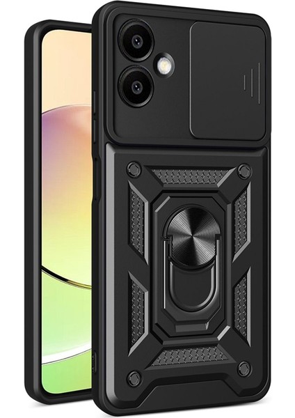 Galaxy A06 Uyumlu Magnetik Standlı Kamera Korumalı Zore Sürgülü Vega Kapak-Siyah