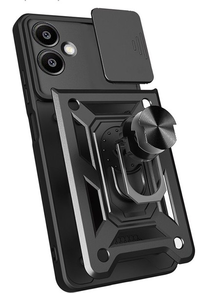 Galaxy A06 Uyumlu Magnetik Standlı Kamera Korumalı Zore Sürgülü Vega Kapak-Siyah fiyatları