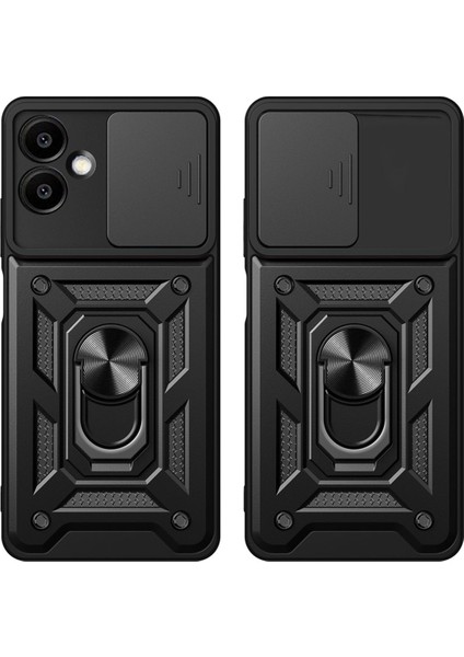 Galaxy A06 Uyumlu Magnetik Standlı Kamera Korumalı Zore Sürgülü Vega Kapak-Siyah modelleri
