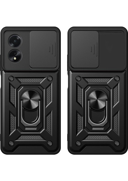 Oppo A38 Uyumlu Magnetik Standlı Kamera Korumalı Zore Sürgülü Vega Kapak-Mavi fiyatları