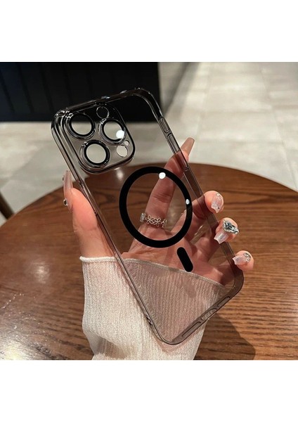 Apple iPhone 14 Pro Uyumlu Kamera Korumalı Kılıf Siyah Magsafe Hoparlör Filtreli Sararmaz Kapak