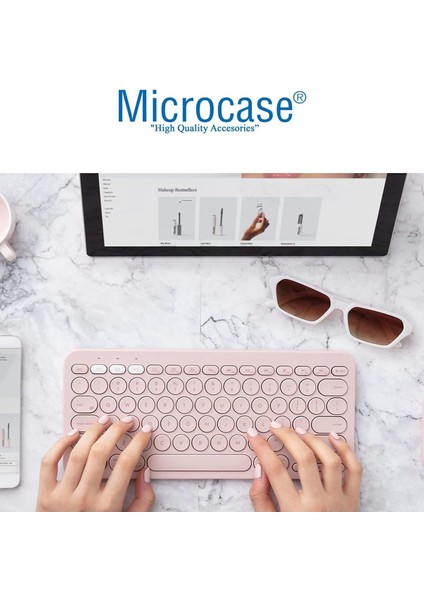 Vorcom Ultrapad 10.36 Inch Tablet Için Bluetooth Klavye + Mouse + Tablet Standı - AL45150 Pembe