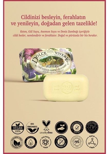 Dolce Vivere Portofino Katı Sabun 250 gr | Nemlendirici ve Yumuşatıcı | Zambak, Gül Suyu