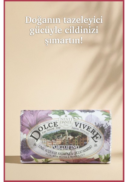 Dolce Vivere Portofino Katı Sabun 250 gr | Nemlendirici ve Yumuşatıcı | Zambak, Gül Suyu