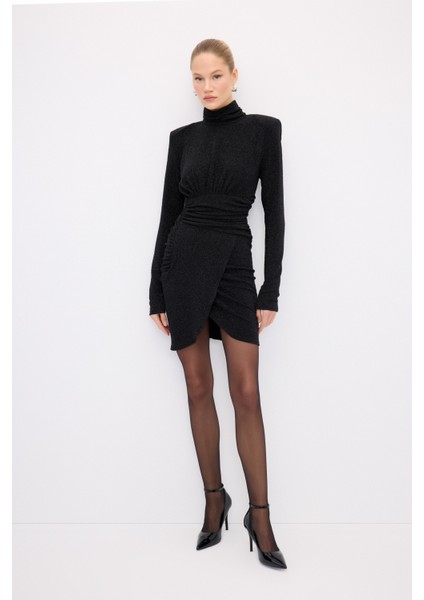 Drapeli Asimetrik Mini Elbise Bordo 12440919001