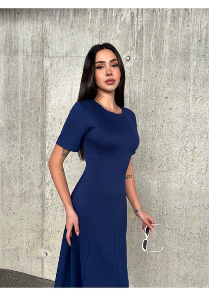 Kadın Kısa Kol Çan Etek Midi Boy Modal Kumaş Elbise