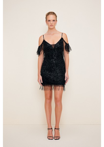 Püskül Detaylı Mini Elbise