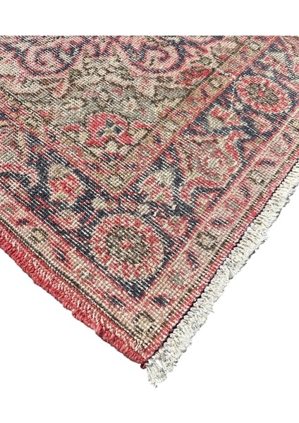 El Dokuma Vintage Pembe Halı 117 x 218 Eskitme Soyut Yün Halı
