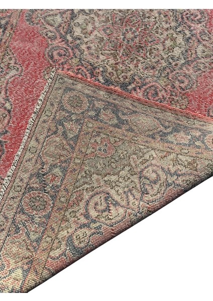El Dokuma Vintage Pembe Halı 117 x 218 Eskitme Soyut Yün Halı