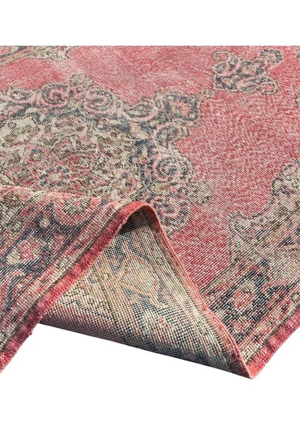 El Dokuma Vintage Pembe Halı 117 x 218 Eskitme Soyut Yün Halı