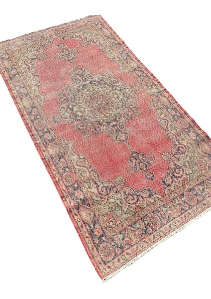 El Dokuma Vintage Pembe Halı 117 x 218 Eskitme Soyut Yün Halı