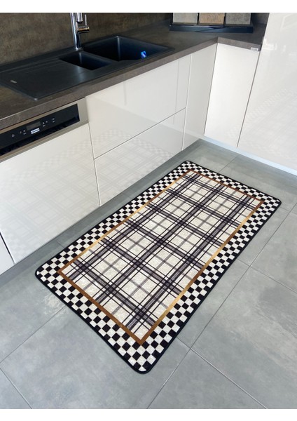 Dama Ekose Desenli Lateks Taban Mutfak Halısı modelleri