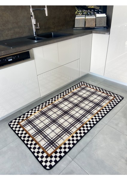 Dama Ekose Desenli Lateks Taban Mutfak Halısı