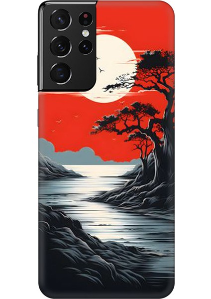 Samsung Galaxy S20 Plus Silikon Kılıf Gri Kırmızı G&uuml;n Batımı