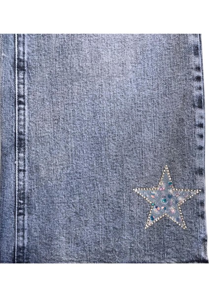 Kız Çocuk Kelebek ve Yıldız Aksesuarlı Jean Pantolon modelleri
