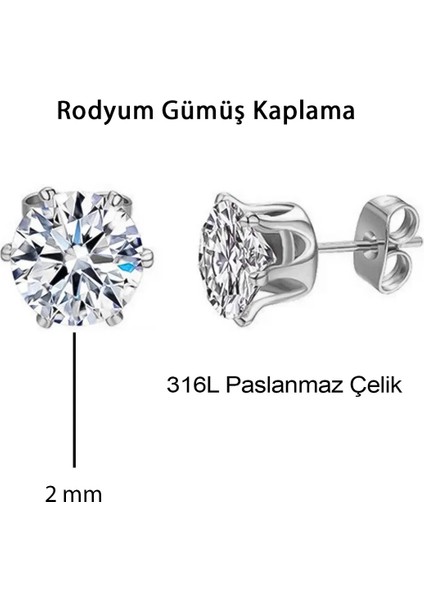 Çelik Tek Taş Küpe 18K Altın Kaplama Tek Taşlı Paslanmaz Çelik Küpe 2mm