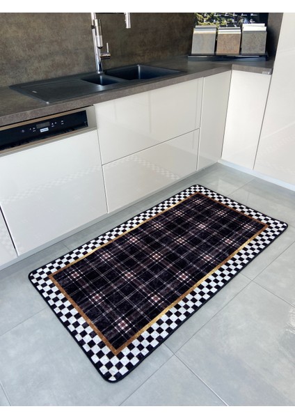 Dama Ekose Desenli Lateks Taban Mutfak Halısı