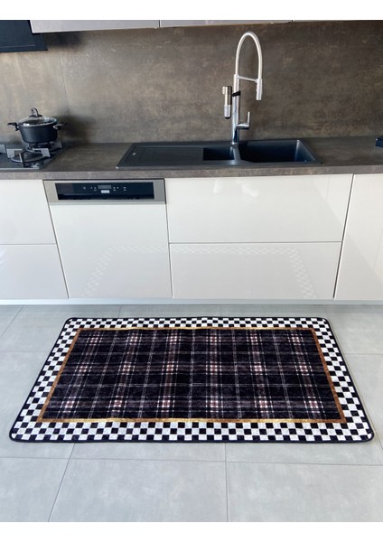 Dama Ekose Desenli Lateks Taban Mutfak Halısı modelleri