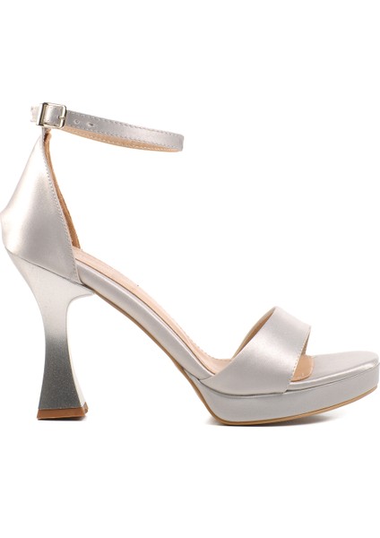 Gümüş Saten Ince Topuk Kadın Topuklu Ayakkabı 448183 Z