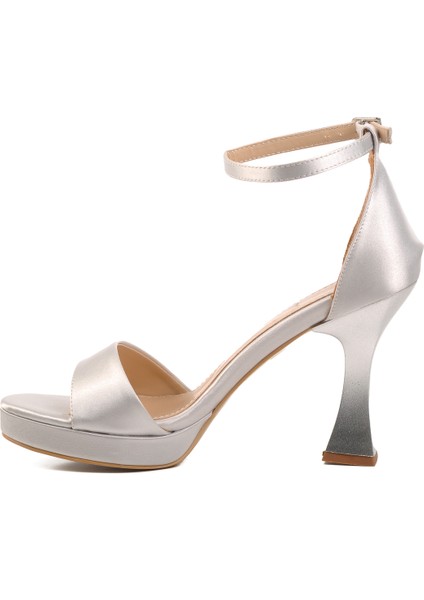 Gümüş Saten Ince Topuk Kadın Topuklu Ayakkabı 448183 Z fiyatları