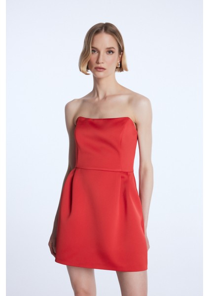 Straplez Mini Elbise Kırmızı 12444009000