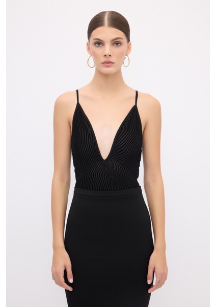 Flok Baskılı Tül Body Siyah 11544686001