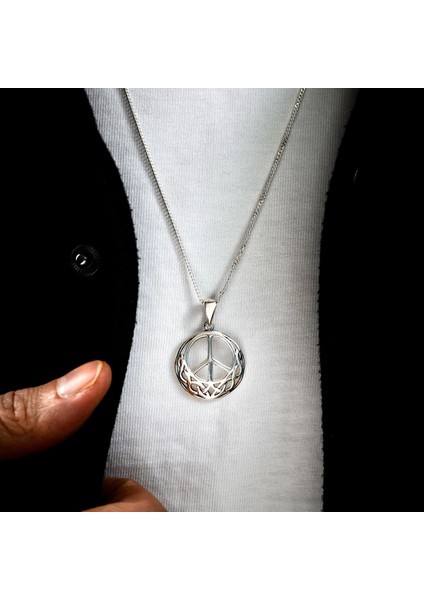 Gümüş Barış Işareti Kolye 925 Ayar Gümüş Barış Simgesi Unisex Kolye fırsatları