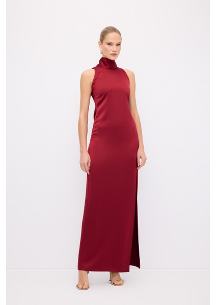 Halter Yaka Uzun Elbise Bordo 12444660000